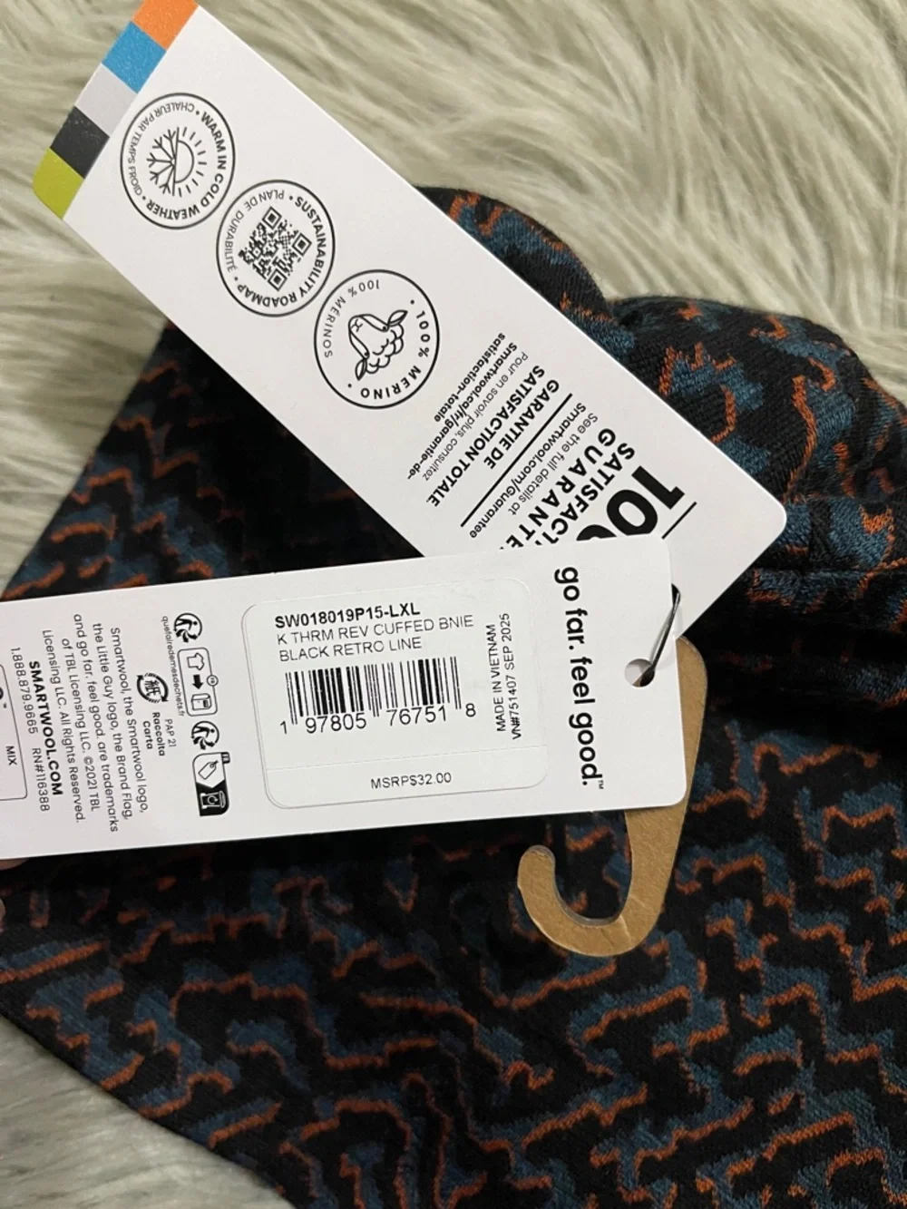 Smartwool Kids Patterned Beanie - Black & Orange